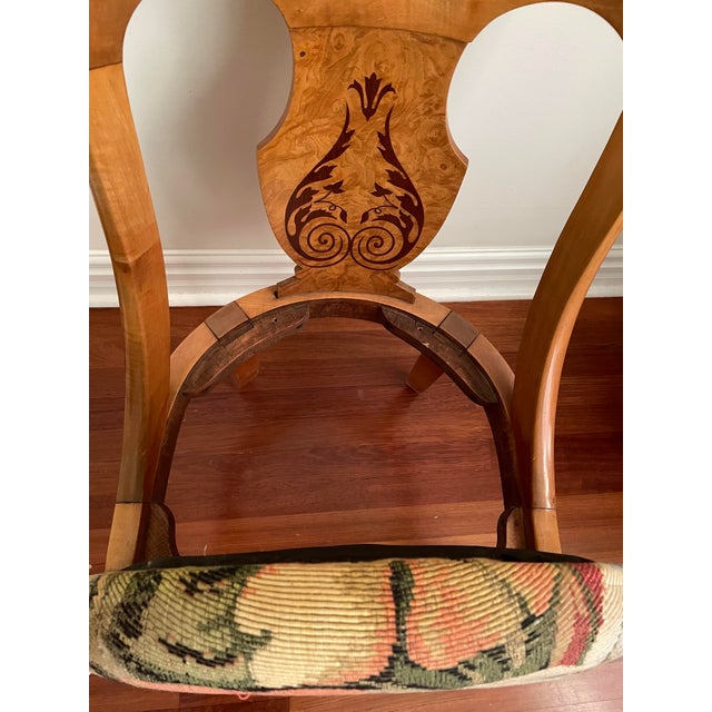 Biedermeier Revival Burl Veneer Inlay Side Chair With Floral Tapestry Seat, Circa 1930s For Sale - Image 10 of 12