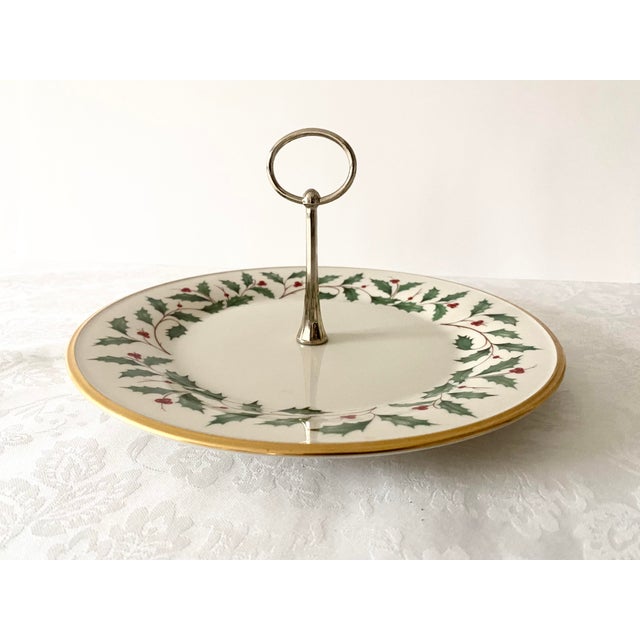 Vintage Lenox Holiday Round Serving Plate With Handle Excellent Condition For Sale - Image 10 of 11