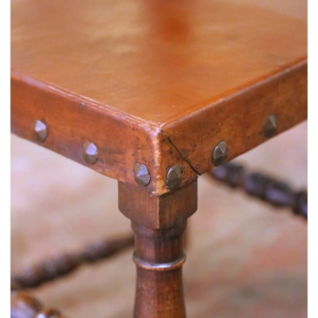 19th Century Spanish Oak Dining Chairs With Leather, Set of 8 For Sale - Image 10 of 14