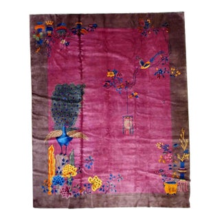 1920s Antique Handmade Art Deco Chinese Rug For Sale