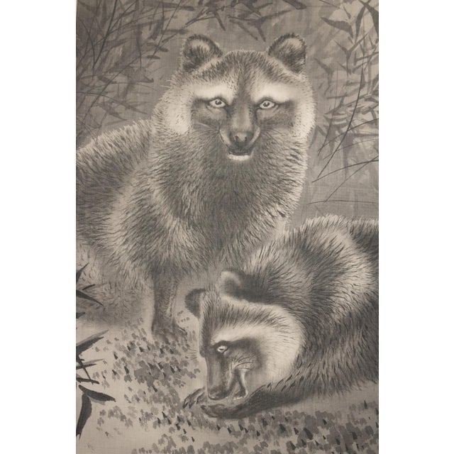 1930s "Raccoons and the Moon", Taisho to Early Showa Era Japanese Ink Scroll Painting For Sale - Image 5 of 18