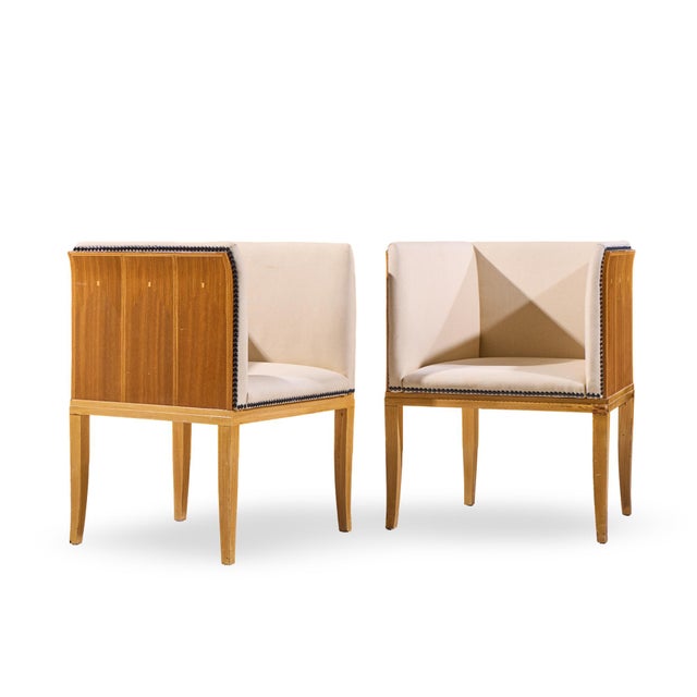 Eliel Saarinen for Arkitektura Saarinen House Mid Century Maple Arm Lounge Chairs - Pair Each chair measures: 25 wide x 22...