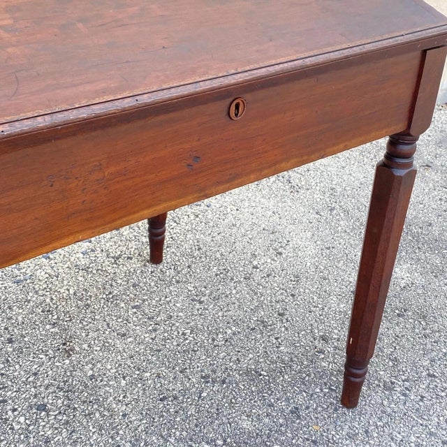Late 19th Century Antique Primitive Colonial Cherry Wood & Walnut Tall Schoolmasters Desk Table For Sale - Image 5 of 11