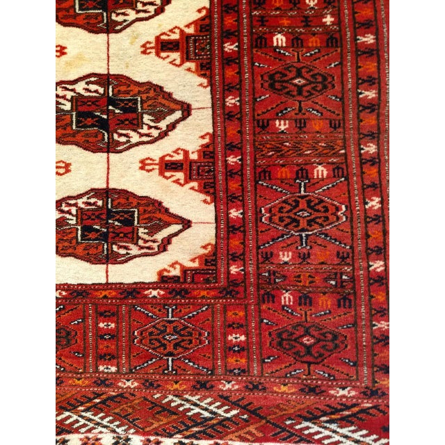 Mid 20th Century Vintage Turkmen Area Rug in All Over Geometric Pattern in Ivory, Red, Black For Sale - Image 5 of 10