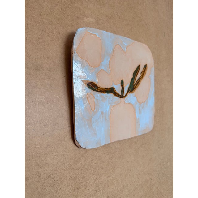 Handmade Ceramic Wall Tile, Floral Art Tile, Hand Painted Decorative Tile, Modern Pastel Wall Decor, Artisan Ceramic Panel For Sale - Image 4 of 7