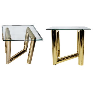 Karl Springer Attributed Z-Shaped Side Tables - a Pair For Sale