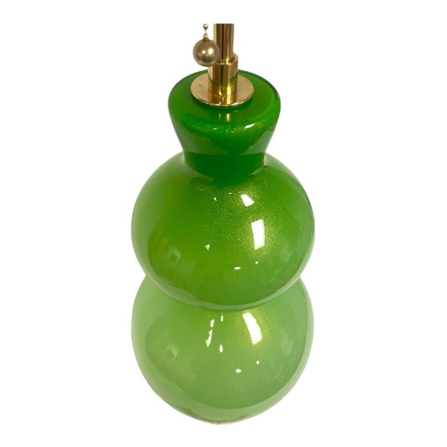 Mid Century Murano Glass Marbro Green & Gold Lamp, Restored Vintage