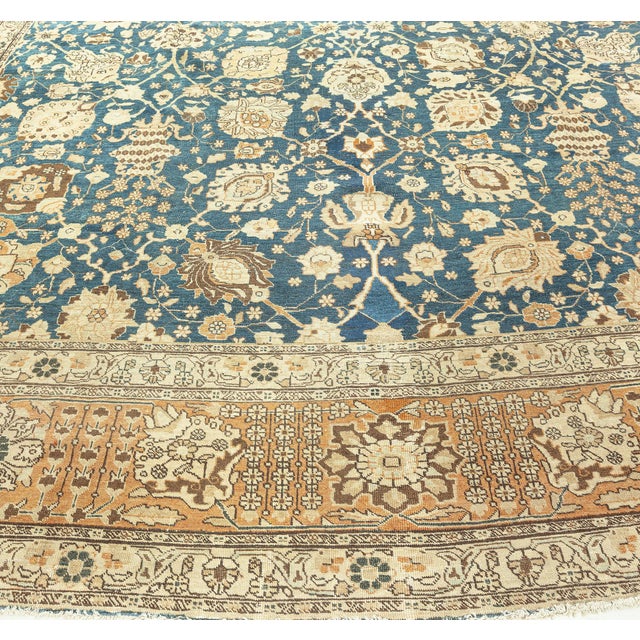 Antique Persian Tabriz Botanic Green Hand Knotted Wool Rug For Sale - Image 4 of 9