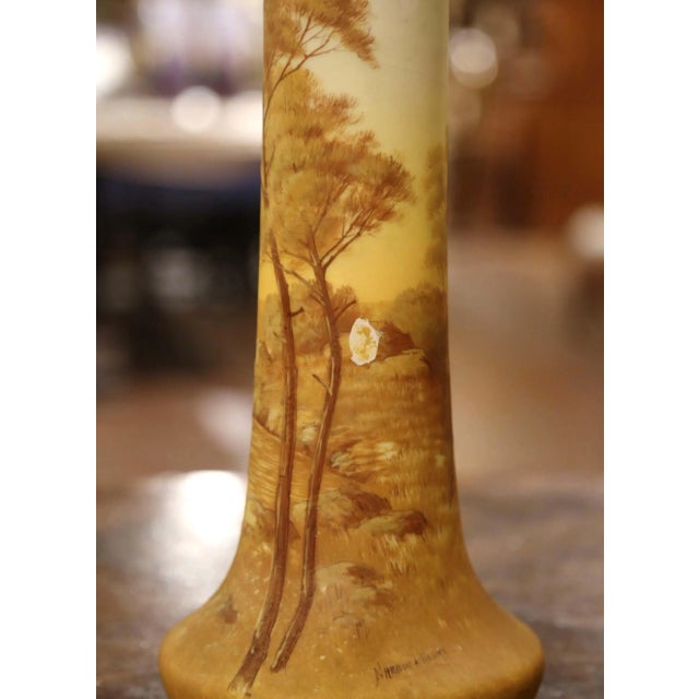 Yellow Pair of 19th Century French Vallauris Enamel Vases Signed Delphin Massier For Sale - Image 8 of 13