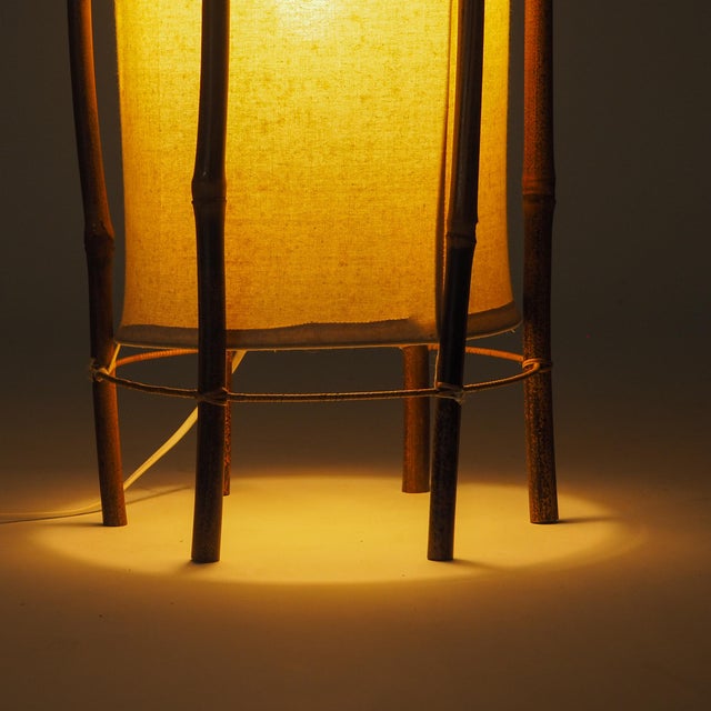 Large Bamboo and Linen Floor Lamp by Louis Sognot, 1960s For Sale - Image 15 of 18