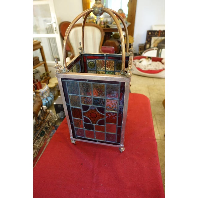 Glass Vintage Art Deco Stained Glass Pendant Light, 1930s For Sale - Image 7 of 7