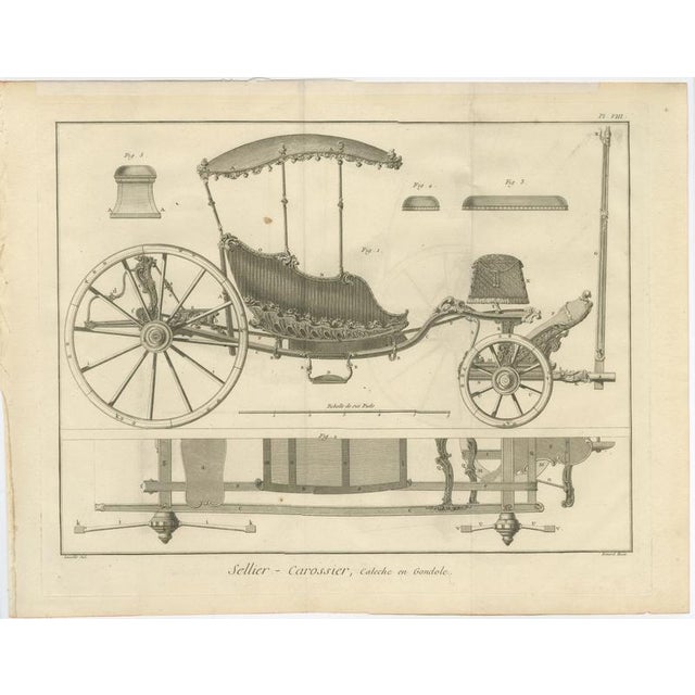 Antique French Carriage & Coachbuilding Engravings, 1771, Set of 3 For Sale - Image 4 of 8