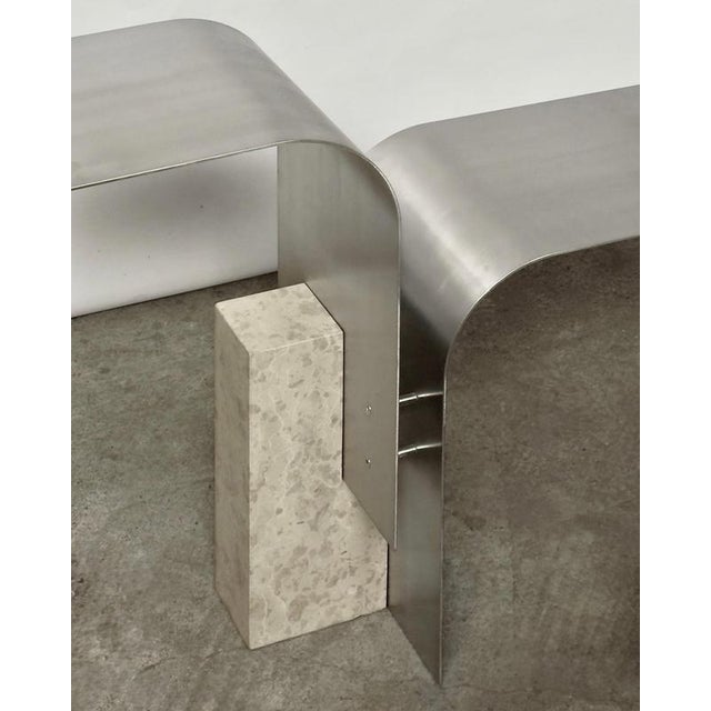 Tau 2.0 Coffee Table in Raw Aluminum & Giallo Distria Marble by D´ARK Atelier For Sale - Image 6 of 10