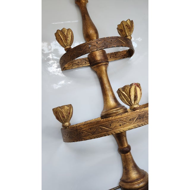 French Provincial Vintage Black and Gold Toile Candelabra Wall Pocket Sconce, Wall Planter, Wall Sconce For Sale - Image 3 of 12