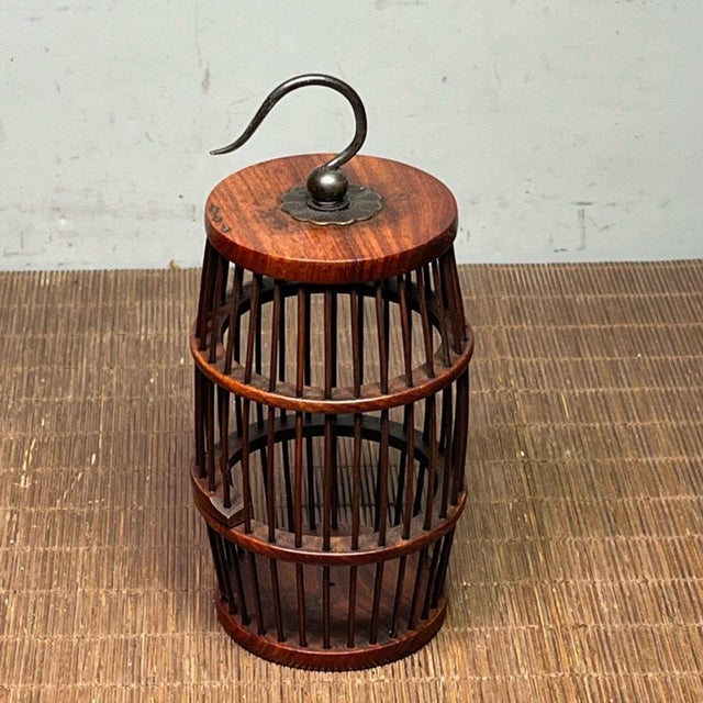 Chinoiserie Vintage Chinese Pearwood Cricket / Cicada Cage With Metal Hook, Chinoiserie Decorative Insect Cage For Sale - Image 3 of 9