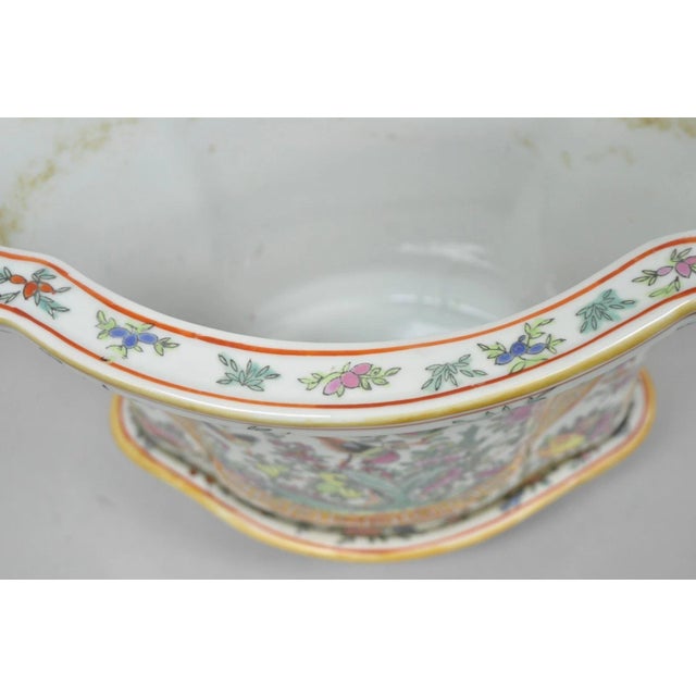 Vintage Chinese Export Porcelain Bird Painted Cachepot Flower Pot Vase For Sale - Image 9 of 16