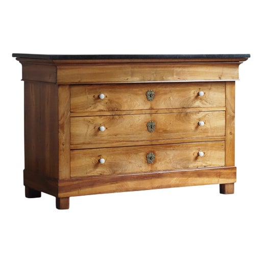 Antique Louis-Philippe Chest of Drawers with Black Marble Top, 1850 For Sale