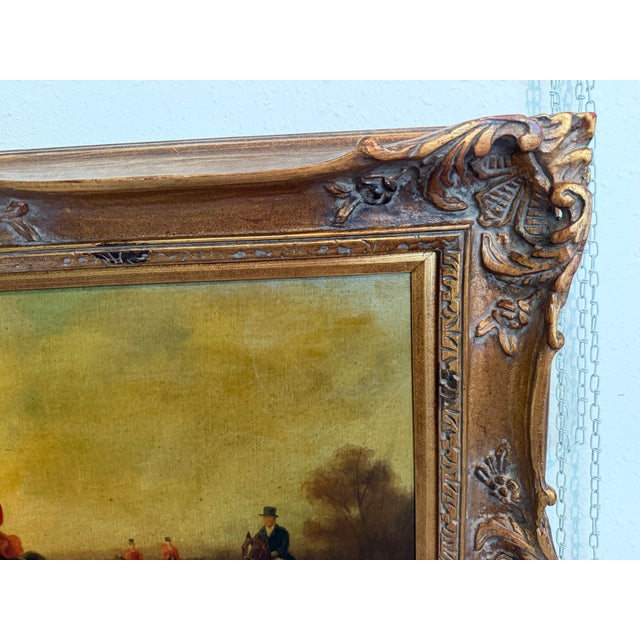 Large Vintage Oil Painting English Fox Hunt Horses Hounds Hunting Scene Signed For Sale - Image 10 of 12