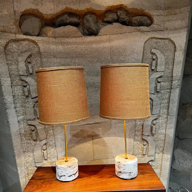 New Limited-Edition Pair of Vintage Travertine Polished Table Lamps For Sale - Image 11 of 12