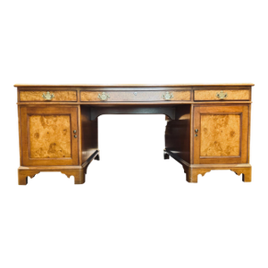 George II Style Burl Walnut Leather Top Partners Desk