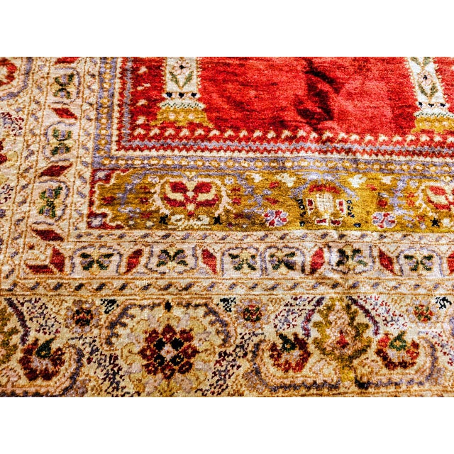 Antique Turkish Silk Prayer Area Rug, Late 19th Century, Red & Gold, 4' x 6' For Sale - Image 16 of 16