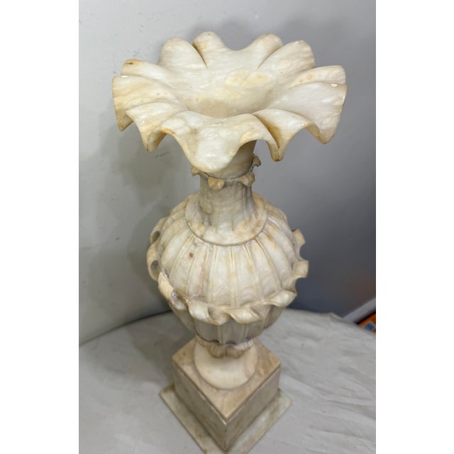 19th Century Huge Antique 1800's Hand Carved Alabaster Stone Marble Urn Flower Vase Sculpture For Sale - Image 5 of 15