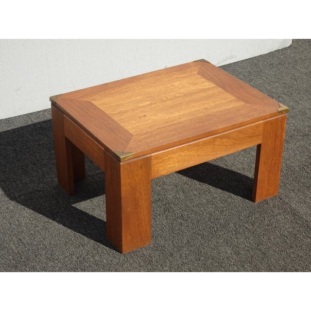 Farmhouse Vintage Monterey Style Oak Footstool Bench W Brass Corners For Sale - Image 3 of 12