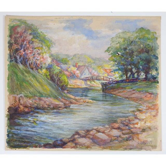 Early 20th Century Pastoral Riverside Cottage Landscape Painting For Sale - Image 9 of 9
