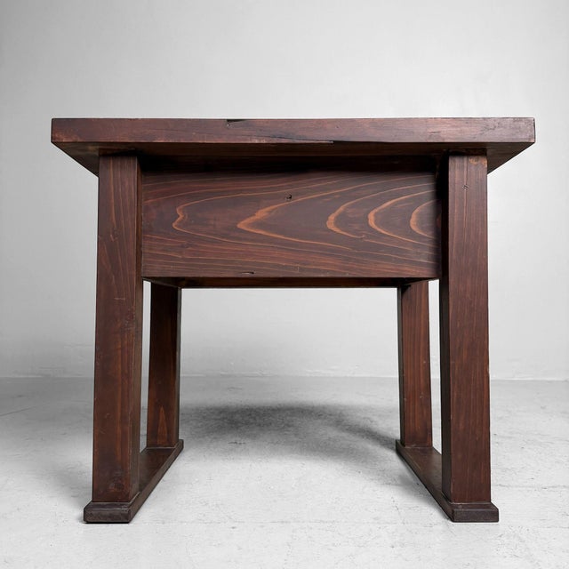 Brown Japanese Minimalist Side Table with Drawer, 1920s For Sale - Image 8 of 12