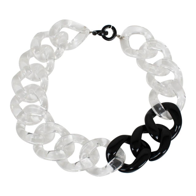 Angela Caputi Italy Large Transparent and Black Resin Chain Choker Necklace For Sale