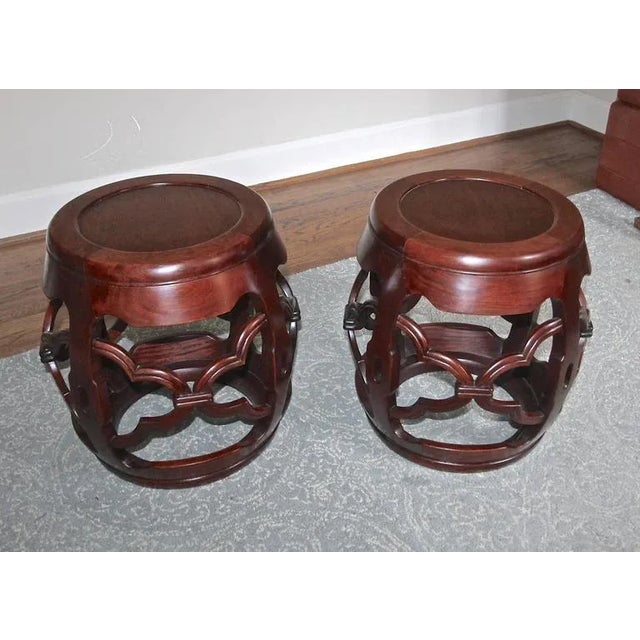 1950s Chinese Asian Hardwood Garden Seat Stools - a Pair For Sale - Image 9 of 10