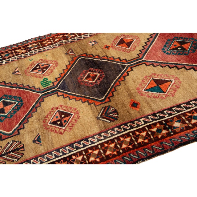 Vintage Persian Shiraz Scatter Wool Rug in Brown With Geometric Pattern For Sale - Image 4 of 8