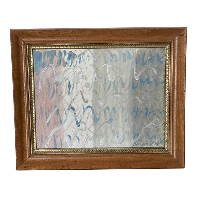 1970s Abstract Calligraphic Script Mixed Media Painting Signed and Framed For Sale
