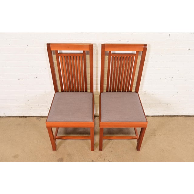 1990s Frank Lloyd Wright for Cassina Arts & Crafts Cherry Wood Dining Chairs, Pair For Sale - Image 5 of 15