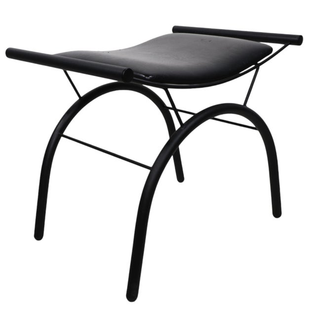 Mid-Century Modern Post Modern Saddle Seat Vanity Bench Att. To Quebec 69 For Sale - Image 3 of 12