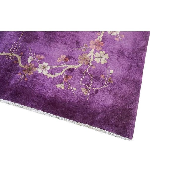 Textile 1920s Antique Purple Vase Bird Chinese Handknotted Art Deco Wool Room Size Rug For Sale - Image 7 of 9