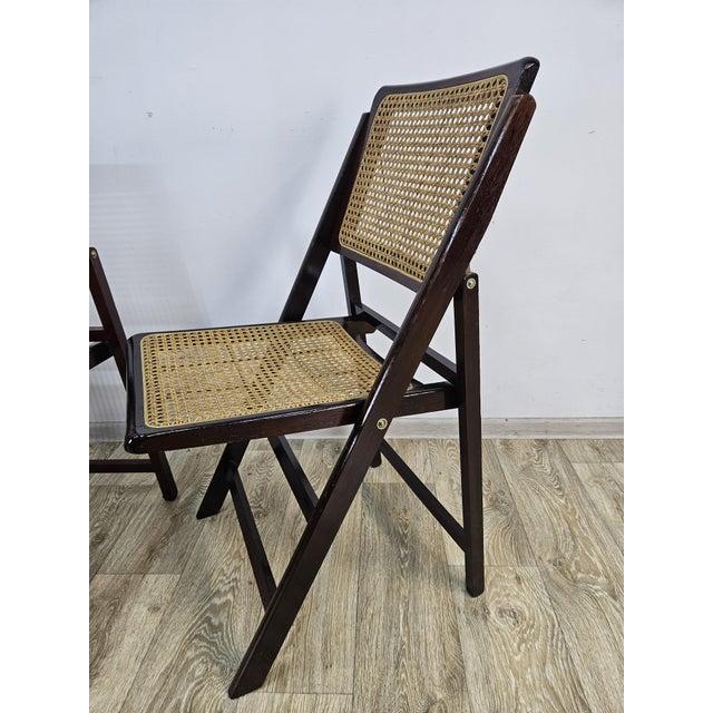 Folding Wooden Chairs with Raffia, 1970s, Set of 4 For Sale - Image 15 of 17