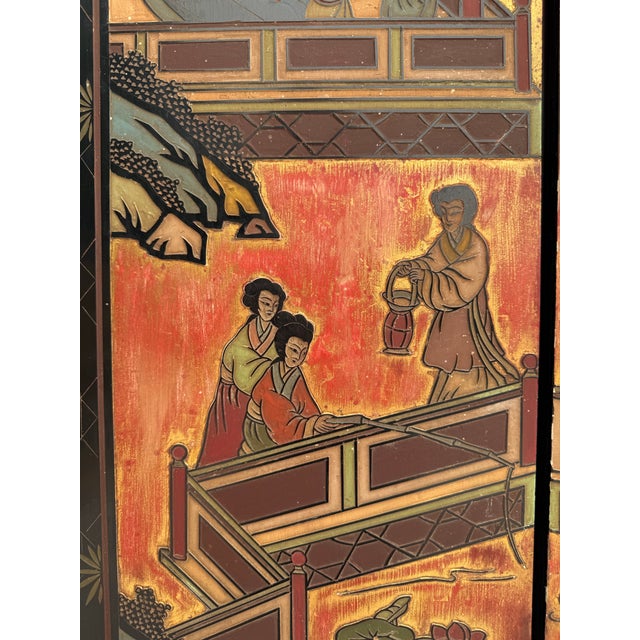 Chinoiserie Mid-20th Century Chinese Coromandel Lacquer Wall Panels, Set of 4 For Sale - Image 3 of 12