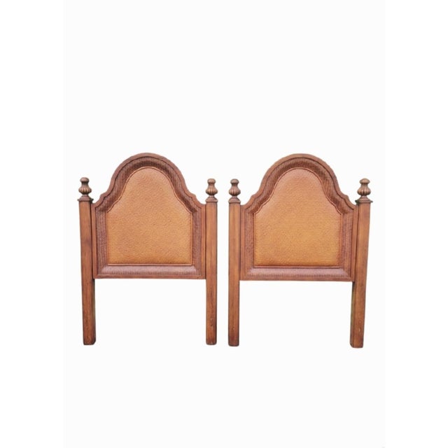 Vintage Stanley Furniture Solid Wood Wicker Arched Pagoda Style Twin Size Headboards- a Pair For Sale - Image 10 of 10