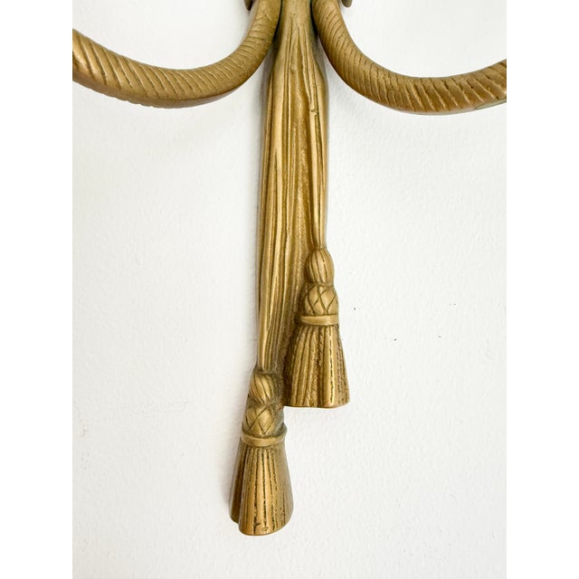 Mid-Century Modern Vintage Brass Double Wall Candle Sconce, 1950s For Sale - Image 3 of 15