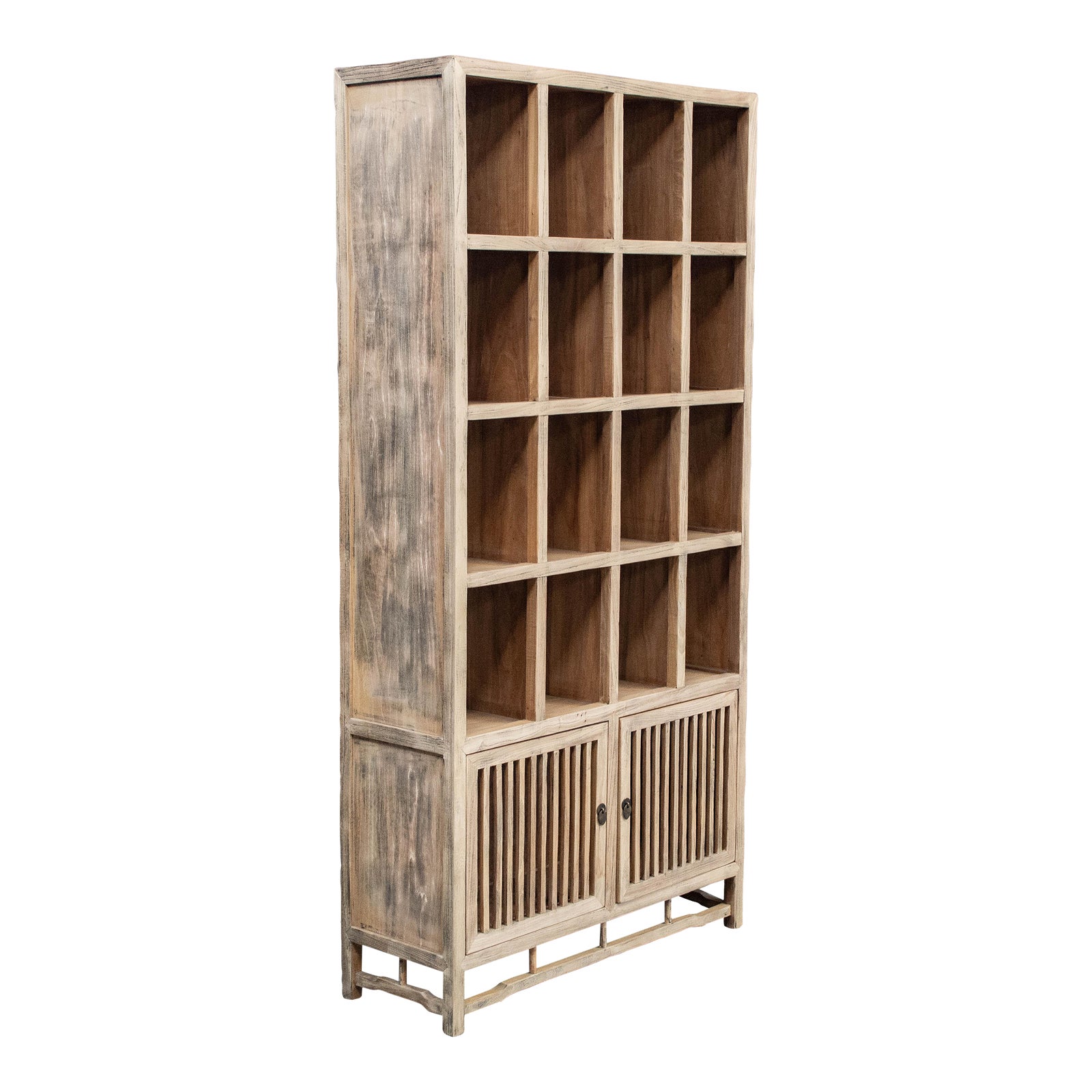 Reclaimed Chinese Stripped Elm and Pine Slatted Bookshelf Bookcase
