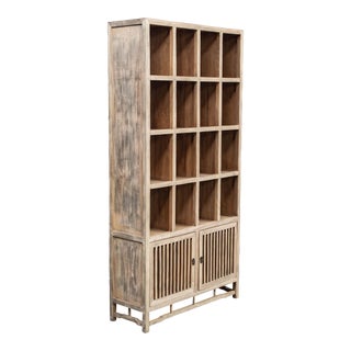 Reclaimed Chinese Stripped Elm and Pine Slatted Bookshelf Bookcase For Sale
