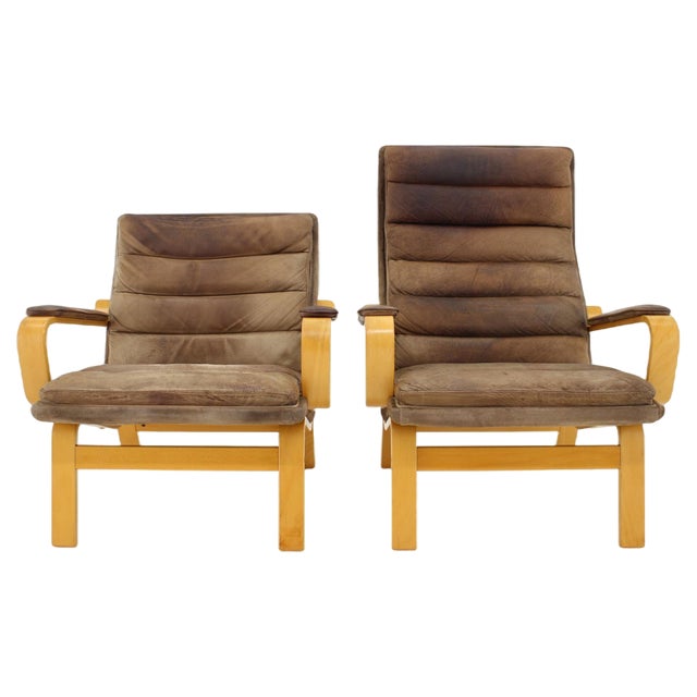 Set of Contino Leather Armachair attributed to Yngve Ekström, Sweden, 1970s For Sale