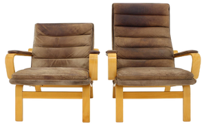 Set of Contino Leather Armachair attributed to Yngve Ekström, Sweden, 1970s