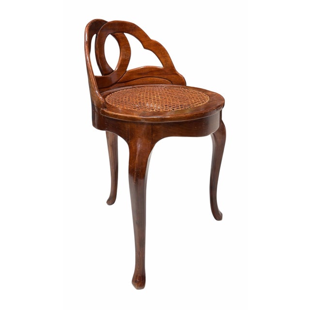 Italian 19th C Venetian Walnut Petite Vanity Stool Chair W Cane Seat For Sale - Image 3 of 6