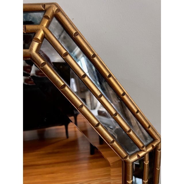 Make a style statement with this stunning, large-scaled Hollywood Regency style gold gilt faux bamboo octagonal facet-...