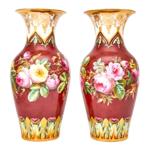 Tall Exquisite Austrian Antique Pair Continental Decorative Porcelain Vases