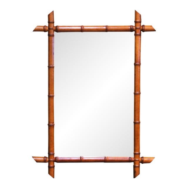 Early 20th Century French Faux Bamboo Walnut Wall Mirror For Sale