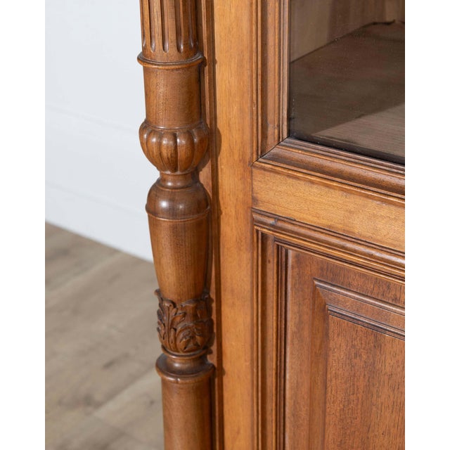 French Solid Walnut Bookcase with Carved Columns, Late 19th Century For Sale - Image 13 of 16