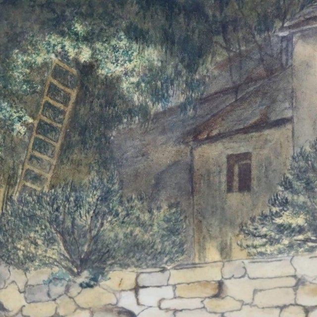 An antique 19th-century watercolor painting on paper depicting a pastoral landscape scene. The artwork features figures by...
